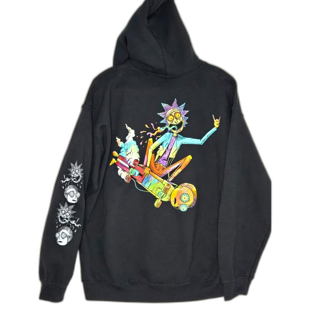 Rick and Morty Skateboard Graphic Hoodie | Men's Size L | Adult Swim | Black